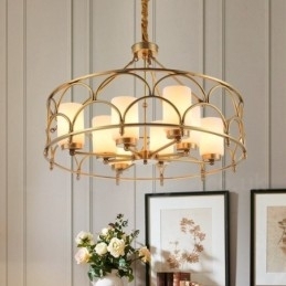 Designer Touch Decorative 8 Light Retro Rustic Luxury Brass Pendant Lamp Chandelier with Glass Shade