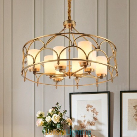 Designer Touch Decorative 8 Light Retro Rustic Luxury Brass Pendant Lamp Chandelier with Glass Shade