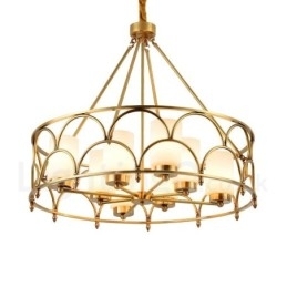 Designer Touch Decorative 8 Light Retro Rustic Luxury Brass Pendant Lamp Chandelier with Glass Shade