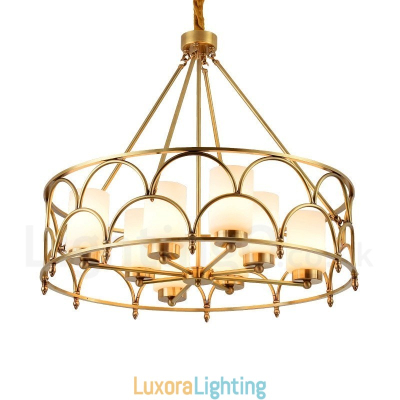 Designer Touch Decorative 8 Light Retro Rustic Luxury Brass Pendant Lamp Chandelier with Glass Shade