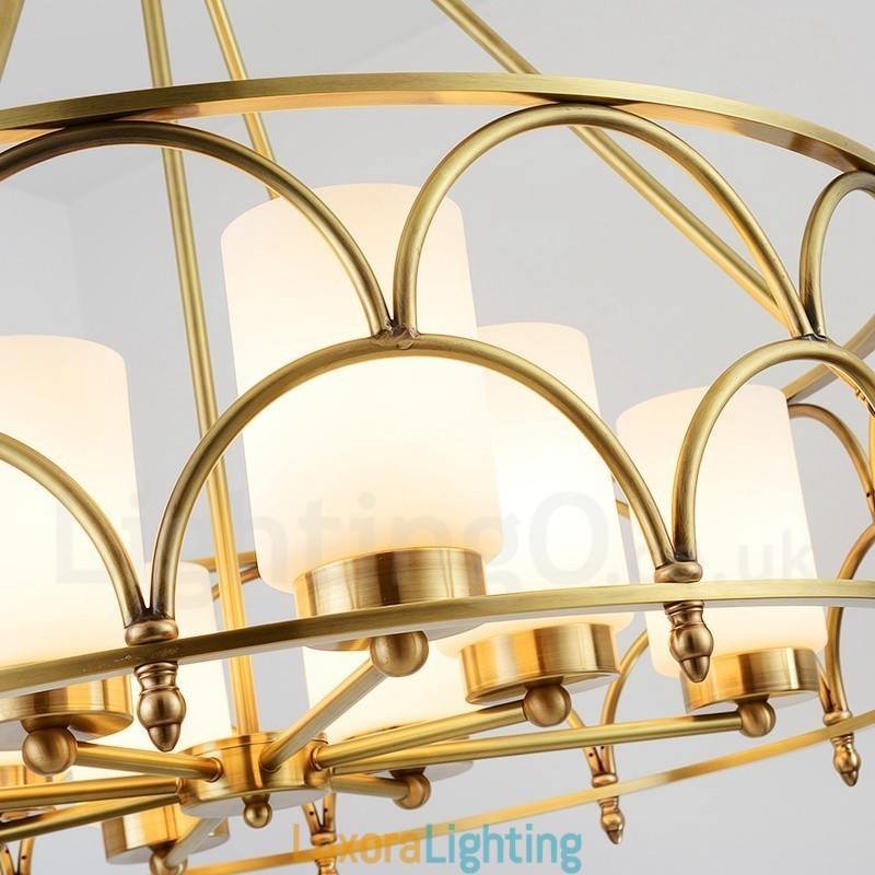 Designer Touch Decorative 8 Light Retro Rustic Luxury Brass Pendant Lamp Chandelier with Glass Shade