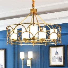 Designer Touch Decorative 8 Light Retro Rustic Luxury Brass Pendant Lamp Chandelier with Glass Shade