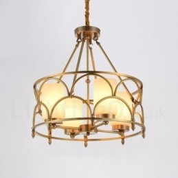 Designer Touch Decorative 4 Light Retro Rustic Luxury Brass Pendant Lamp Chandelier with Glass Shade