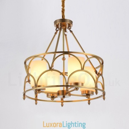 Designer Touch Decorative 4 Light Retro Rustic Luxury Brass Pendant Lamp Chandelier with Glass Shade