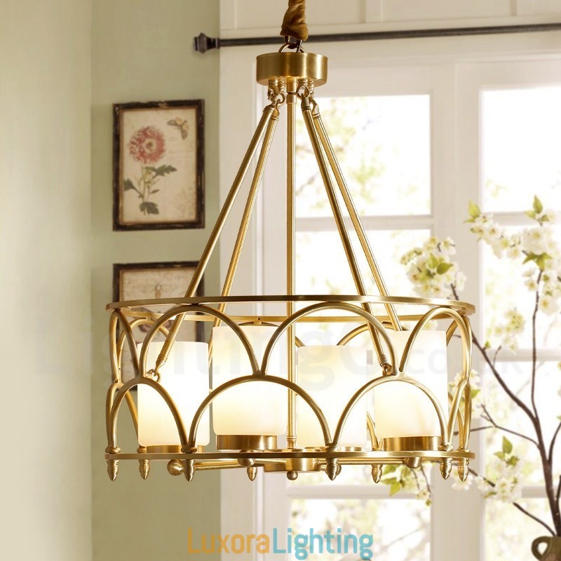 Designer Touch Decorative 4 Light Retro Rustic Luxury Brass Pendant Lamp Chandelier with Glass Shade