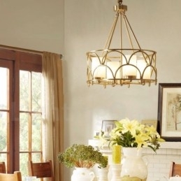 Designer Touch Decorative 4 Light Retro Rustic Luxury Brass Pendant Lamp Chandelier with Glass Shade