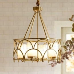 Designer Touch Decorative 4 Light Retro Rustic Luxury Brass Pendant Lamp Chandelier with Glass Shade