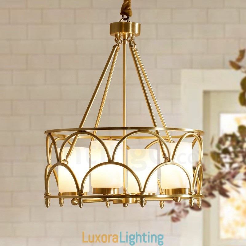 Designer Touch Decorative 4 Light Retro Rustic Luxury Brass Pendant Lamp Chandelier with Glass Shade