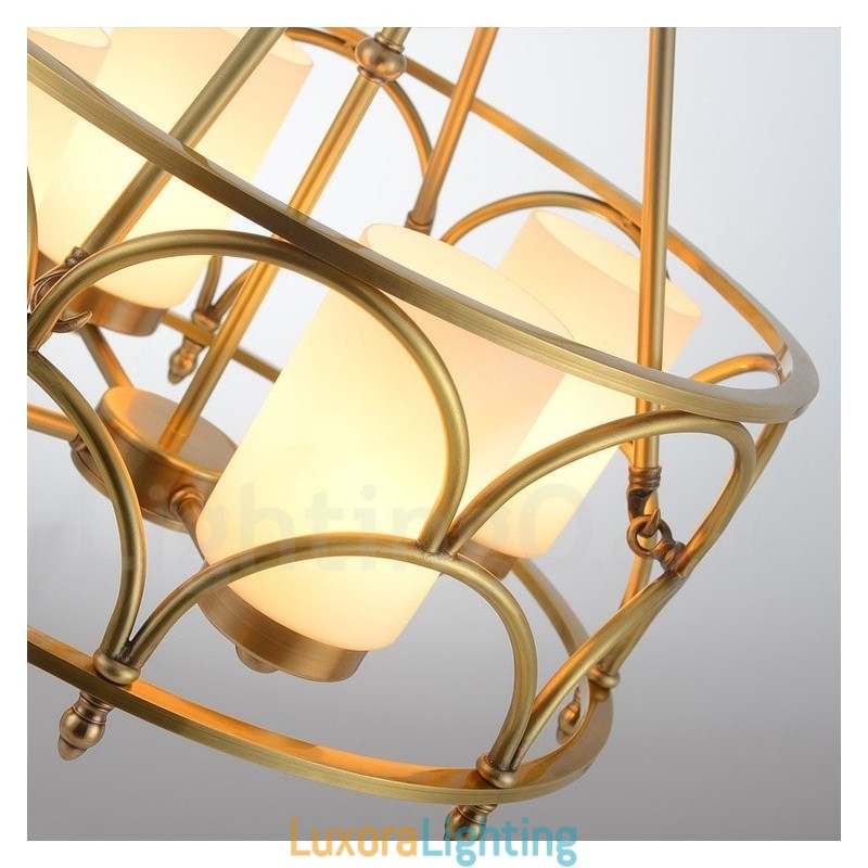 Designer Touch Decorative 4 Light Retro Rustic Luxury Brass Pendant Lamp Chandelier with Glass Shade