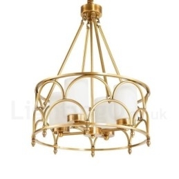 Designer Touch Decorative 4 Light Retro Rustic Luxury Brass Pendant Lamp Chandelier with Glass Shade