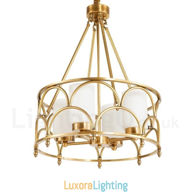 Designer Touch Decorative 4 Light Retro Rustic Luxury Brass Pendant Lamp Chandelier with Glass Shade