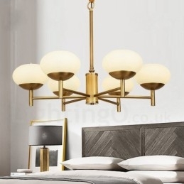 Designer Touch Decorative 6 Light Retro Rustic Luxury Brass Pendant Lamp Chandelier with Glass Shade