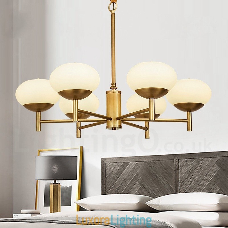 Designer Touch Decorative 6 Light Retro Rustic Luxury Brass Pendant Lamp Chandelier with Glass Shade