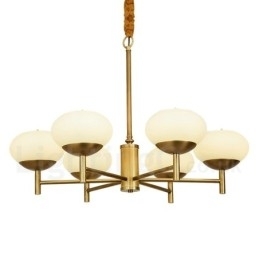 Designer Touch Decorative 6 Light Retro Rustic Luxury Brass Pendant Lamp Chandelier with Glass Shade