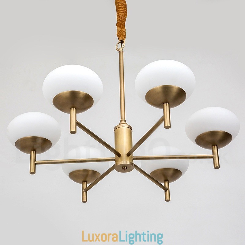 Designer Touch Decorative 6 Light Retro Rustic Luxury Brass Pendant Lamp Chandelier with Glass Shade