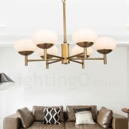 Designer Touch Decorative 6 Light Retro Rustic Luxury Brass Pendant Lamp Chandelier with Glass Shade