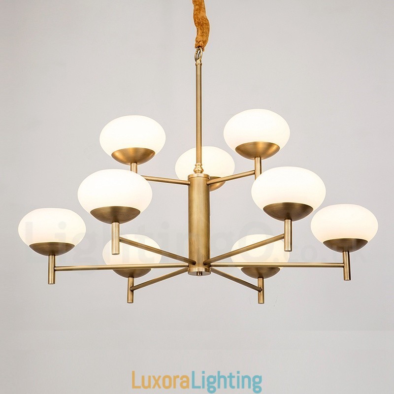 Designer Touch Decorative 9 Light Retro Rustic Luxury Brass Pendant Lamp Chandelier with Glass Shade
