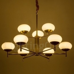 Designer Touch Decorative 9 Light Retro Rustic Luxury Brass Pendant Lamp Chandelier with Glass Shade