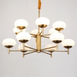 Designer Touch Decorative 12 Light Retro Rustic Luxury Brass Pendant Lamp Chandelier with Glass Shade