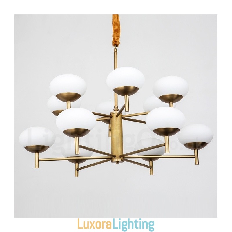 Designer Touch Decorative 12 Light Retro Rustic Luxury Brass Pendant Lamp Chandelier with Glass Shade