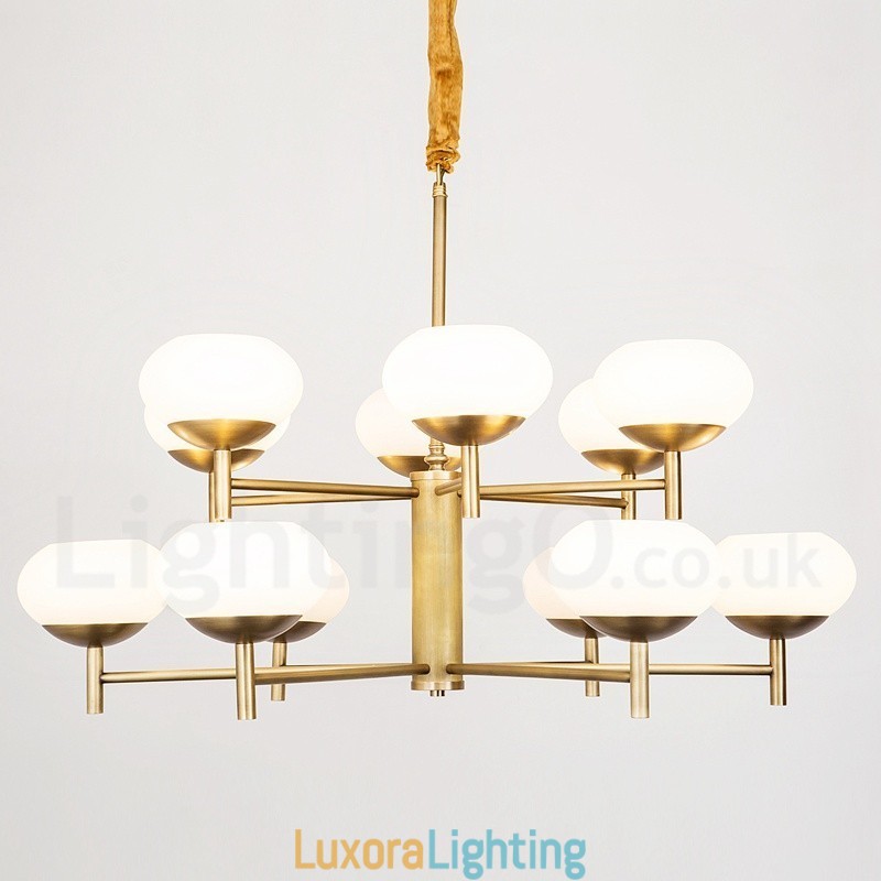 Designer Touch Decorative 12 Light Retro Rustic Luxury Brass Pendant Lamp Chandelier with Glass Shade