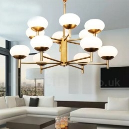 Designer Touch Decorative 12 Light Retro Rustic Luxury Brass Pendant Lamp Chandelier with Glass Shade