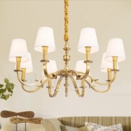 Designer Touch Decorative 8 Light Retro Rustic Luxury Brass Pendant Lamp Chandelier with Fabric Shade