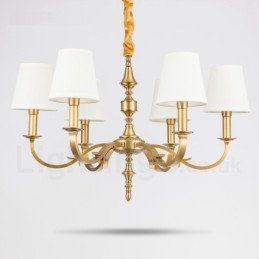 Designer Touch Decorative 6 Light Retro Rustic Luxury Brass Pendant Lamp Chandelier with Fabric Shade