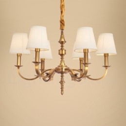 Designer Touch Decorative 6 Light Retro Rustic Luxury Brass Pendant Lamp Chandelier with Fabric Shade