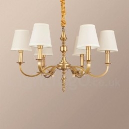 Designer Touch Decorative 6 Light Retro Rustic Luxury Brass Pendant Lamp Chandelier with Fabric Shade