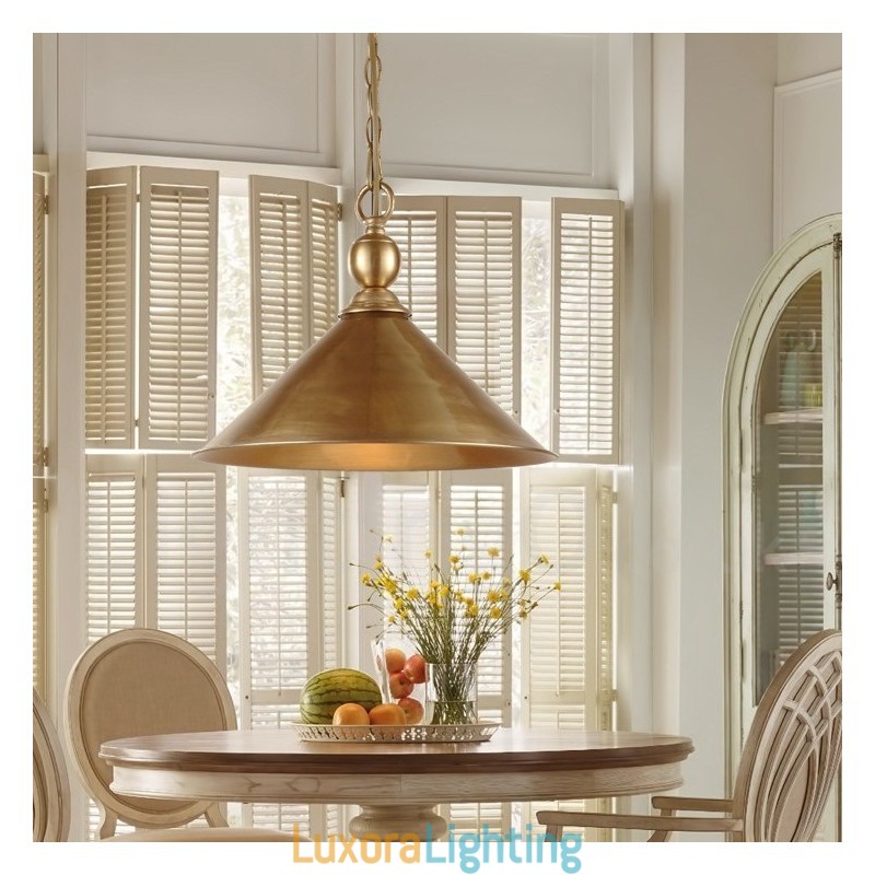 Designer Touch Decorative 1 Light Retro Rustic Luxury Brass Pendant Lamp Chandelier with Brass Shade