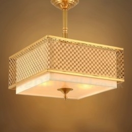 Designer Touch Decorative 4 Light Retro Rustic Luxury Brass Pendant Lamp Chandelier with Fabric Shade