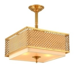 Designer Touch Decorative 4 Light Retro Rustic Luxury Brass Pendant Lamp Chandelier with Fabric Shade