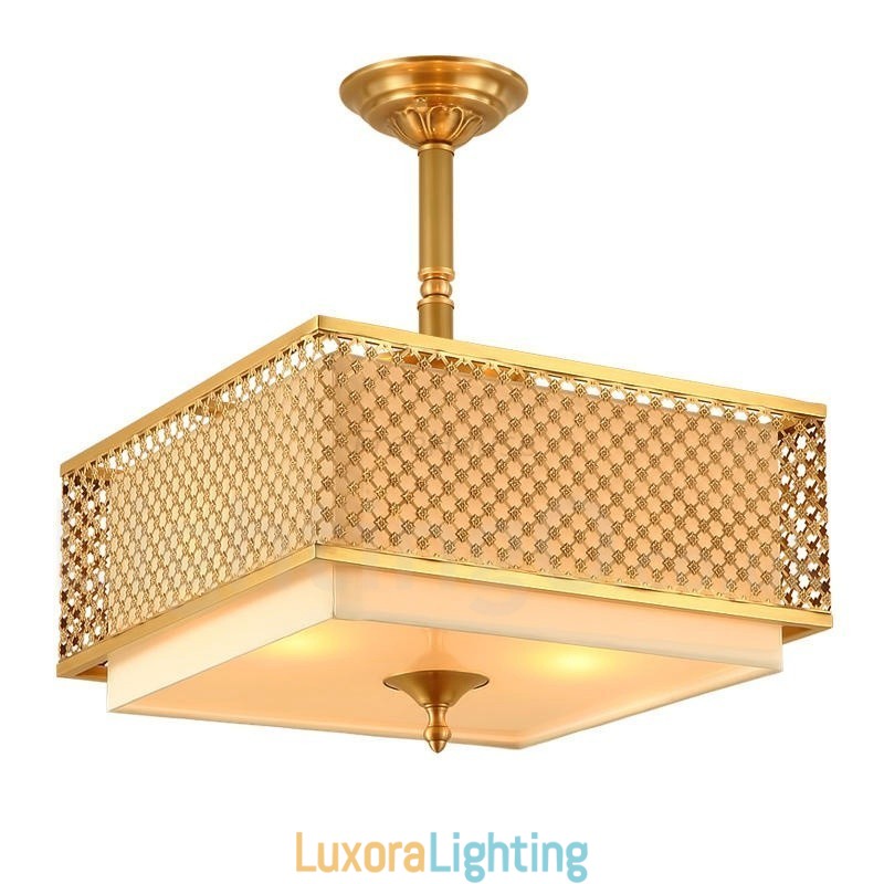 Designer Touch Decorative 4 Light Retro Rustic Luxury Brass Pendant Lamp Chandelier with Fabric Shade