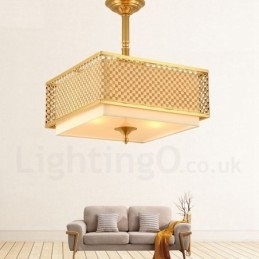 Designer Touch Decorative 4 Light Retro Rustic Luxury Brass Pendant Lamp Chandelier with Fabric Shade