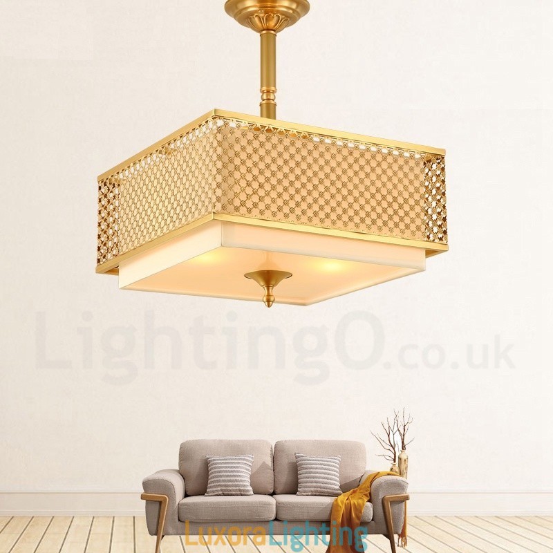 Designer Touch Decorative 4 Light Retro Rustic Luxury Brass Pendant Lamp Chandelier with Fabric Shade