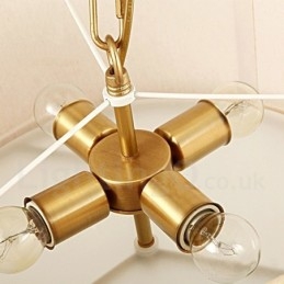 Designer Touch Decorative 4 Light Retro Rustic Luxury Brass Pendant Lamp Chandelier with Fabric Shade