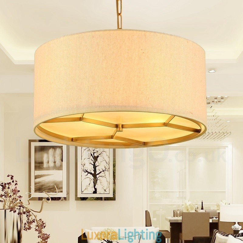Designer Touch Decorative 4 Light Retro Rustic Luxury Brass Pendant Lamp Chandelier with Fabric Shade