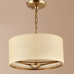 Designer Touch Decorative 4 Light drum Retro Rustic Luxury Brass Pendant Lamp Chandelier with Fabric Shade