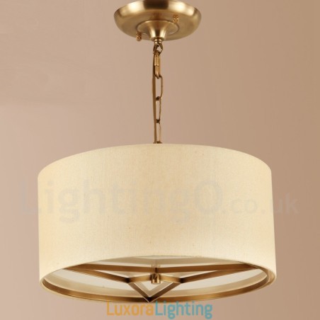Designer Touch Decorative 4 Light drum Retro Rustic Luxury Brass Pendant Lamp Chandelier with Fabric Shade