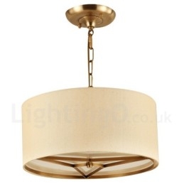 Designer Touch Decorative 4 Light drum Retro Rustic Luxury Brass Pendant Lamp Chandelier with Fabric Shade
