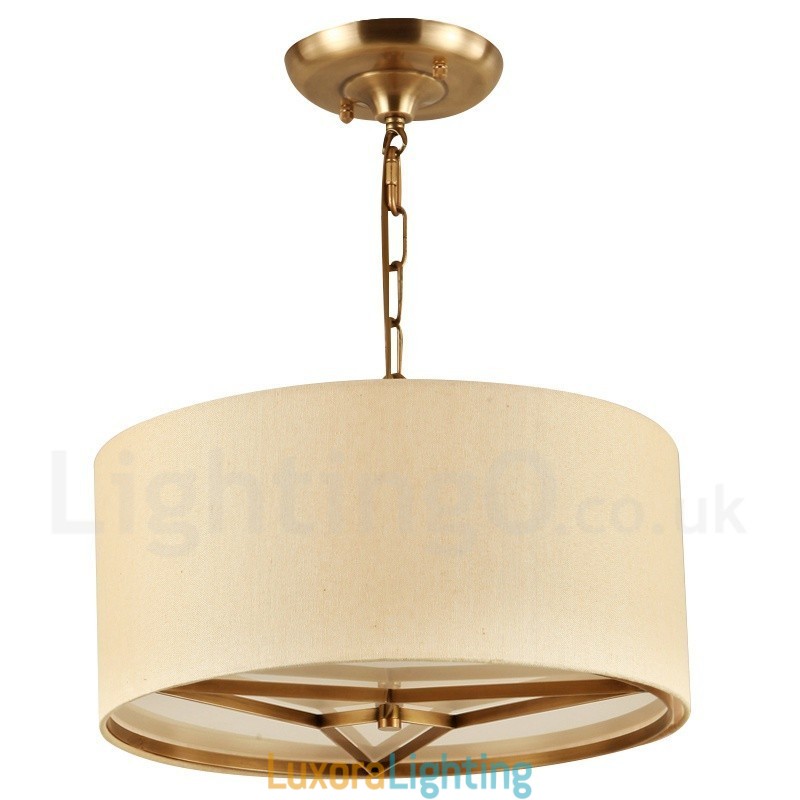 Designer Touch Decorative 4 Light drum Retro Rustic Luxury Brass Pendant Lamp Chandelier with Fabric Shade