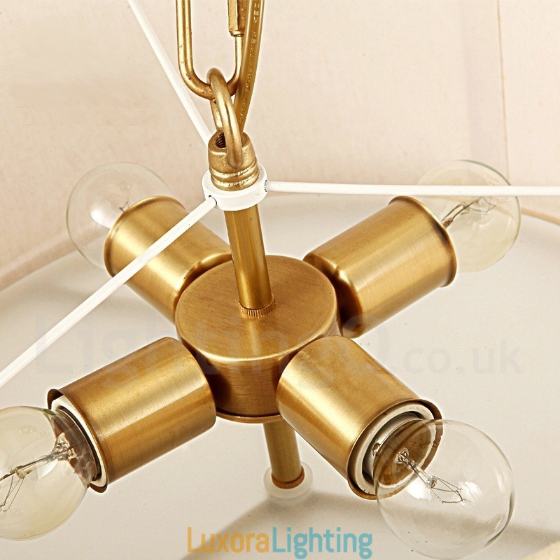 Designer Touch Decorative 4 Light drum Retro Rustic Luxury Brass Pendant Lamp Chandelier with Fabric Shade