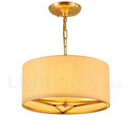 Designer Touch Decorative 4 Light drum Retro Rustic Luxury Brass Pendant Lamp Chandelier with Fabric Shade