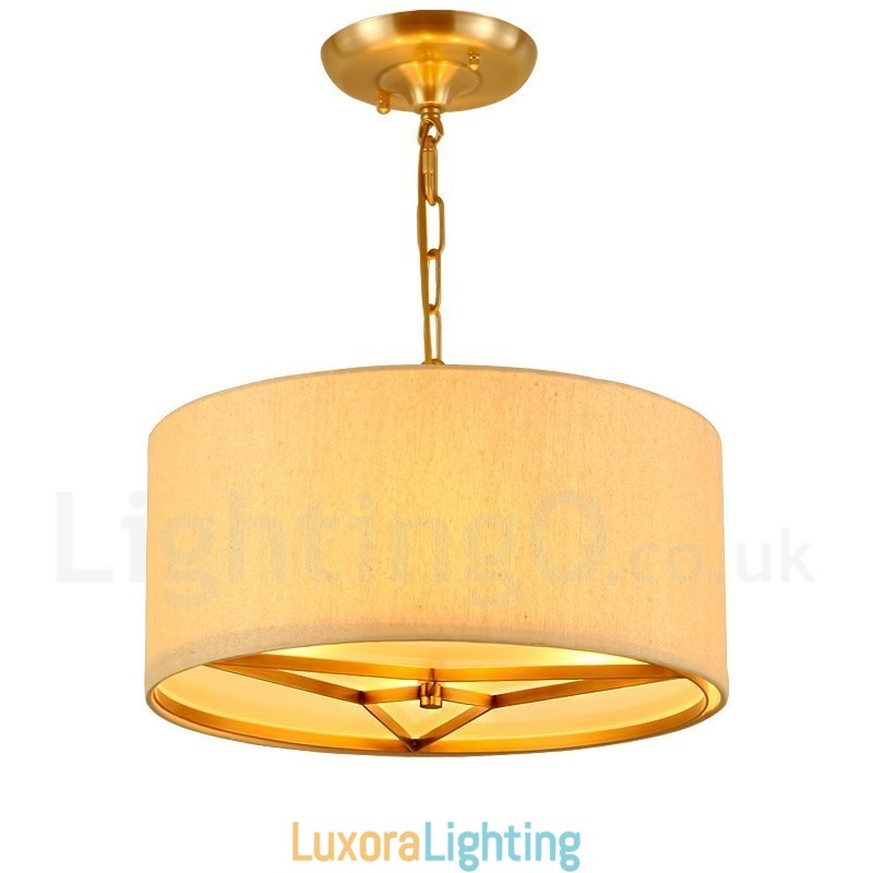 Designer Touch Decorative 4 Light drum Retro Rustic Luxury Brass Pendant Lamp Chandelier with Fabric Shade