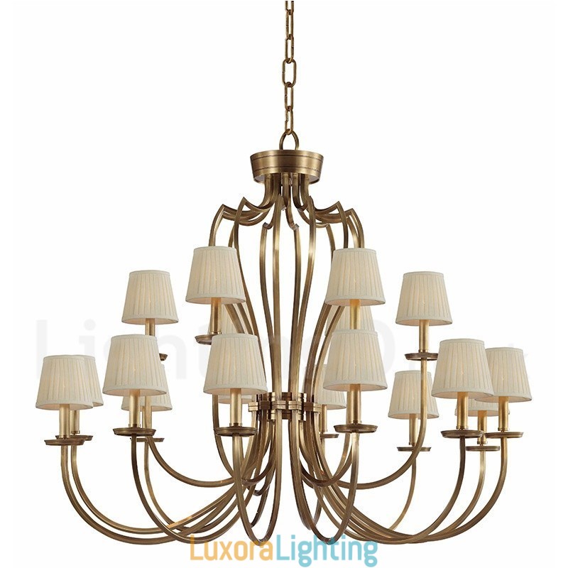 Designer Touch Decorative 18 Light Retro Rustic Luxury Brass Pendant Lamp Chandelier with Fabric Shade