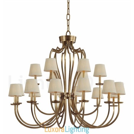 Designer Touch Decorative 18 Light Retro Rustic Luxury Brass Pendant Lamp Chandelier with Fabric Shade