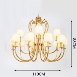 Designer Touch Decorative 18 Light Retro Rustic Luxury Brass Pendant Lamp Chandelier with Fabric Shade