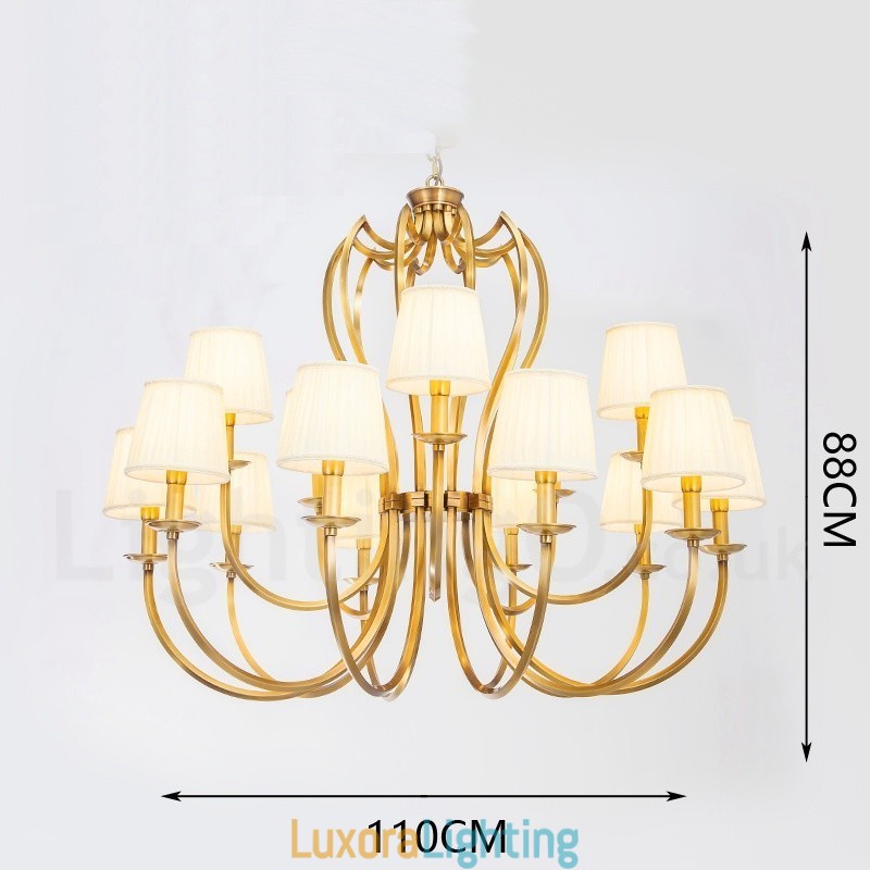 Designer Touch Decorative 18 Light Retro Rustic Luxury Brass Pendant Lamp Chandelier with Fabric Shade