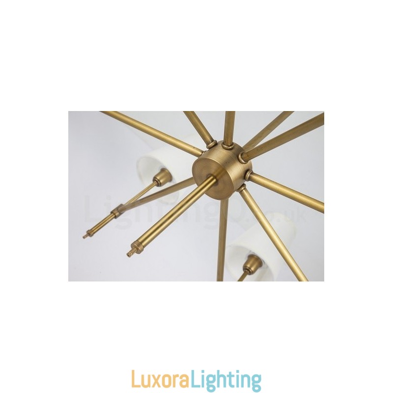 Designer Touch Decorative 8 Light Retro Rustic Luxury Brass Pendant Lamp Chandelier with Fabric Shade